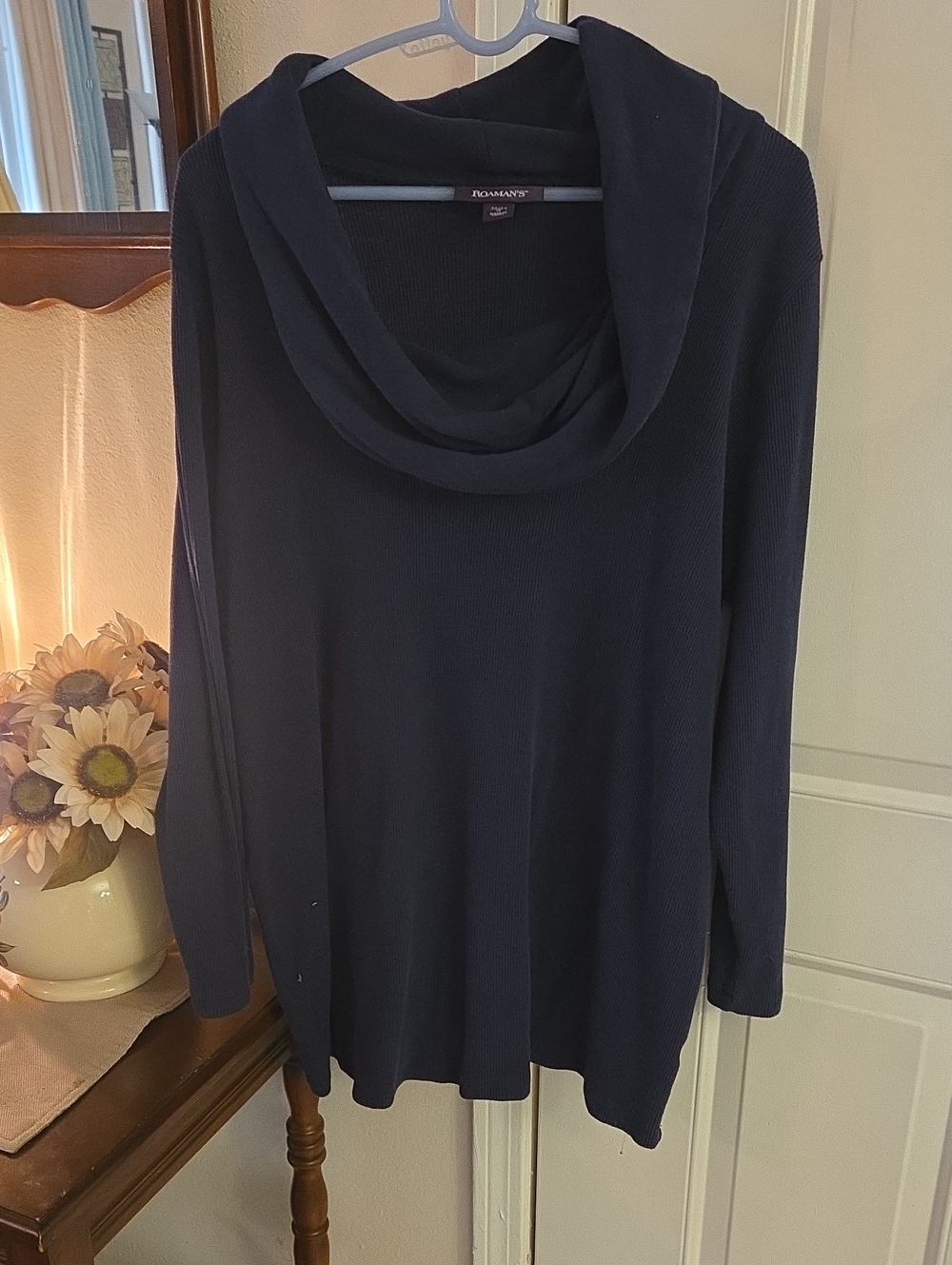 Roaman's Navy Cowl Neck Long-Sleeve Sweater